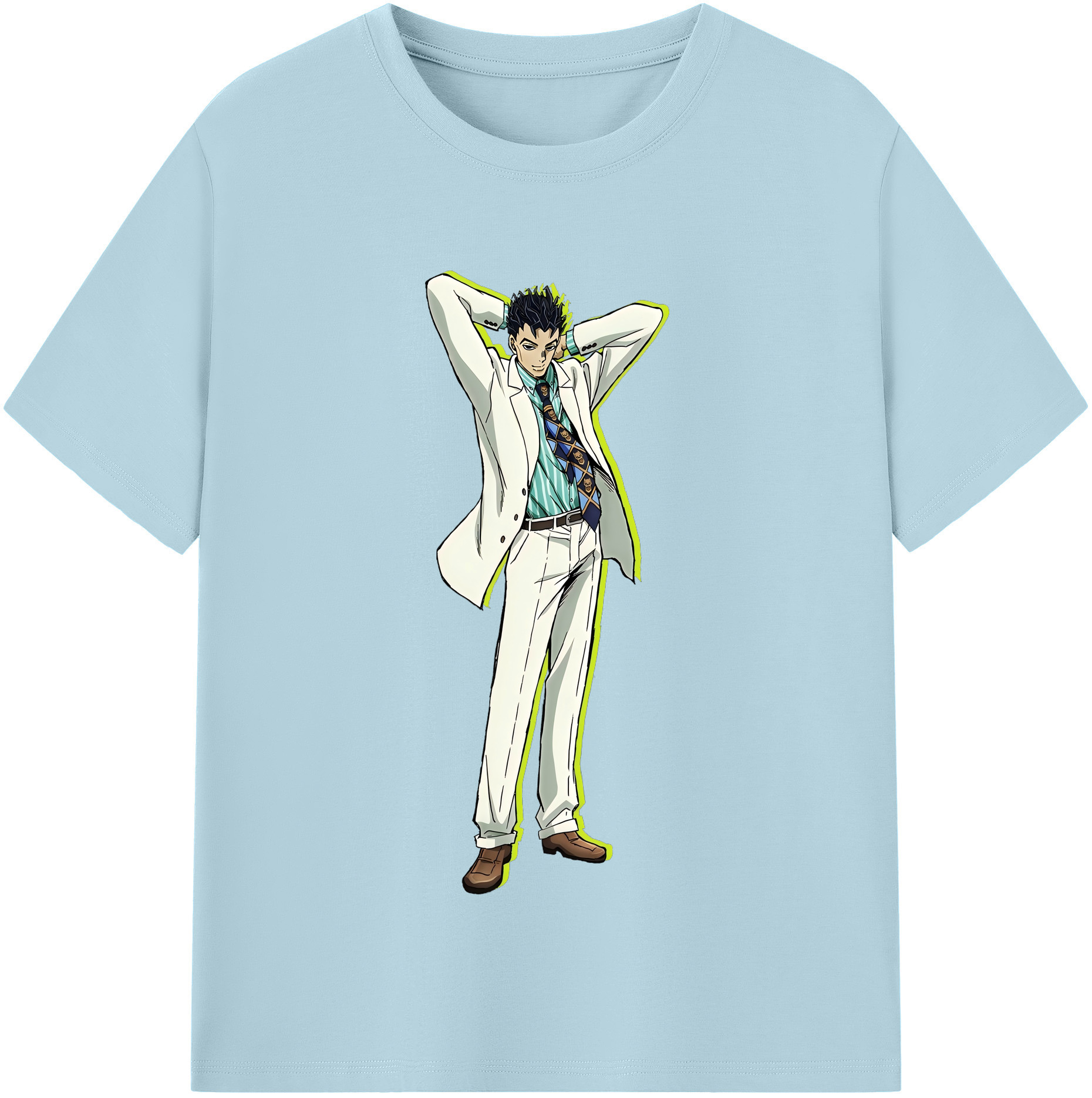 （画像用） ジョジョの奇妙な冒険 きら よしかげ JoJo's Bizarre Adventure Kira Yoshikage 綿100％半袖Tシャツ（フロントプリント）